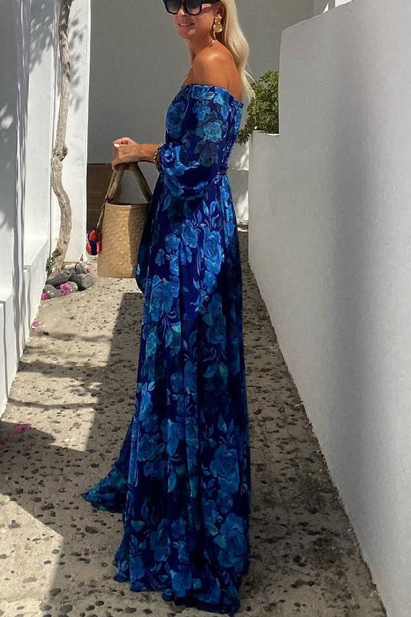 Luna™ | Floral Print Maxi Dress with Off-the-Shoulder Sleeves