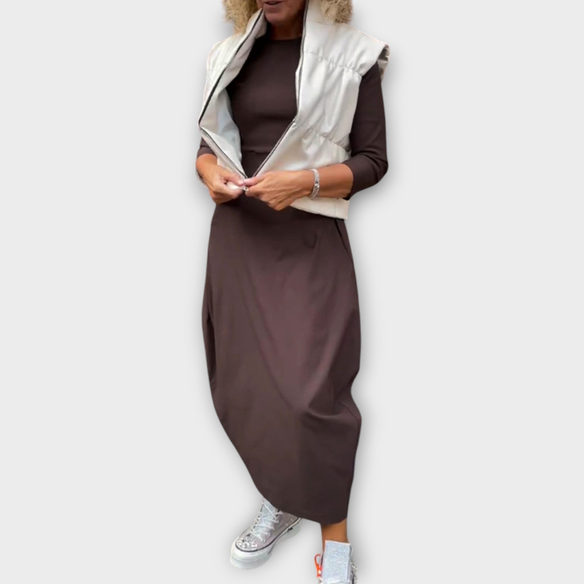 Marisol | Long-Sleeve Maxi Dress, Draped Silhouette