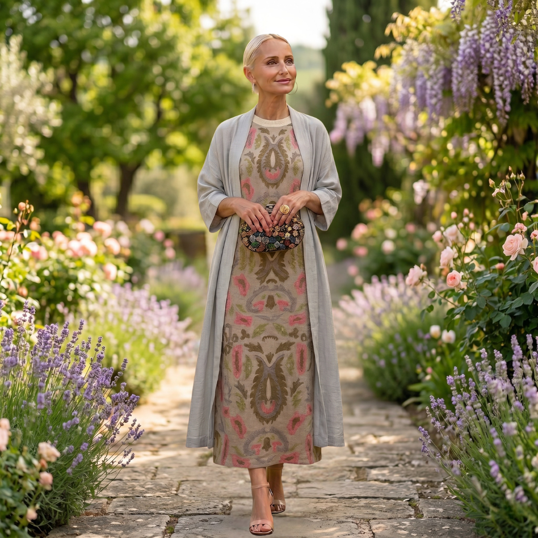 Aura | Long Printed Dress with Coordinated Vest
