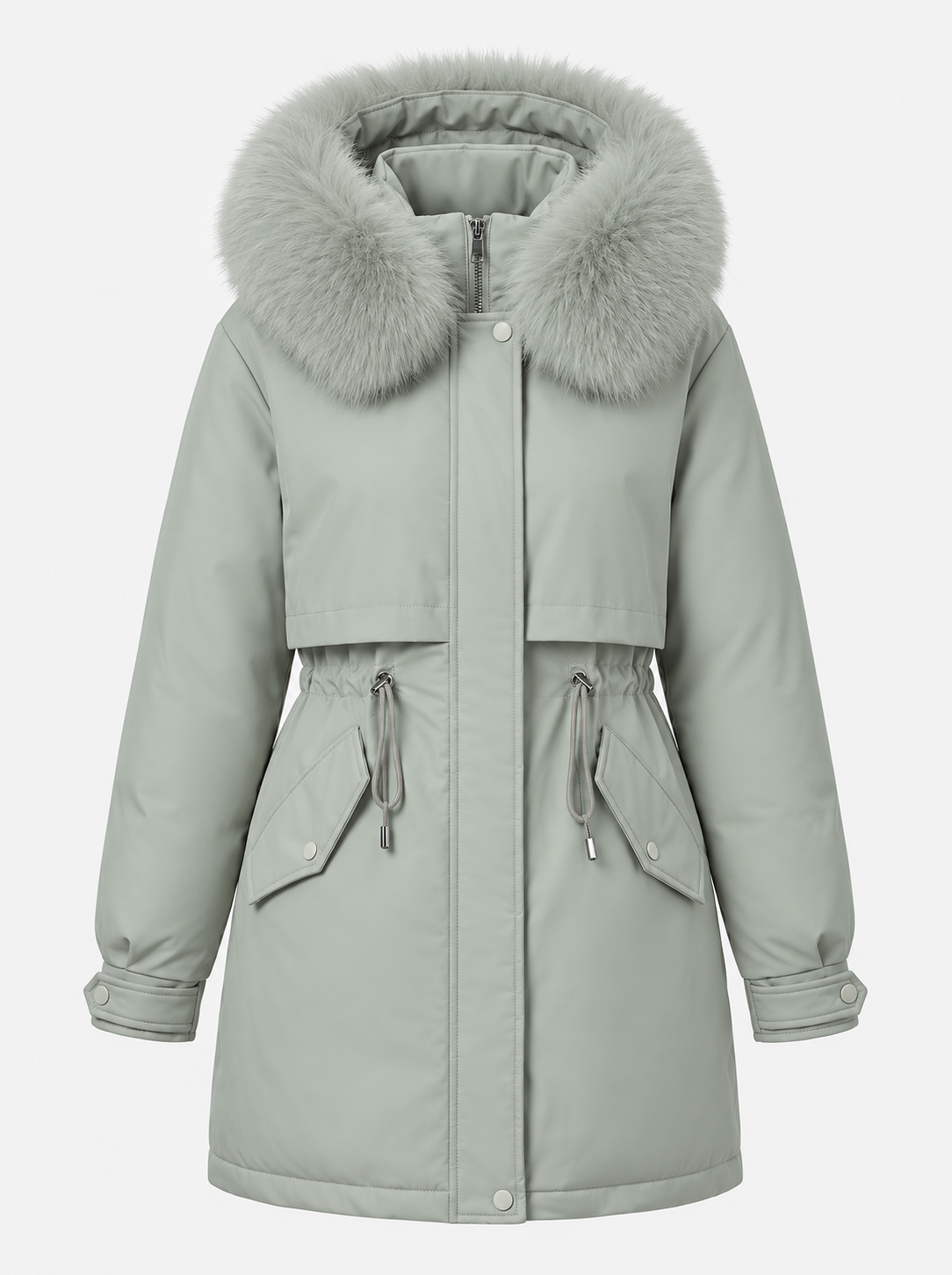 Women’s Faux-Fur Hooded Parka – Drawstring-Waist Winter Coat for Cold Weather