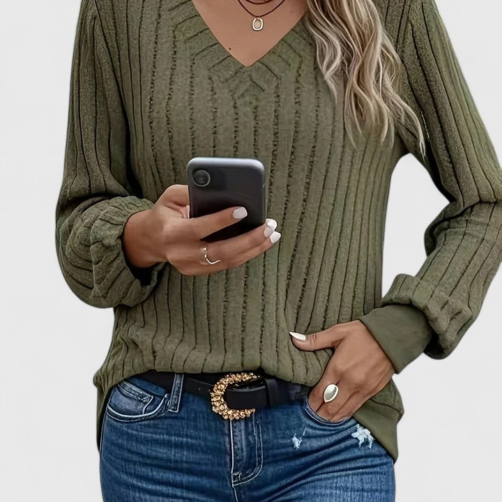 Ribbed V-Neck Sweater