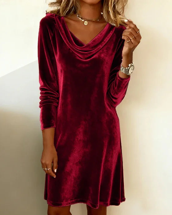 Loose-Fit Cowl-Neck Velvet Dress