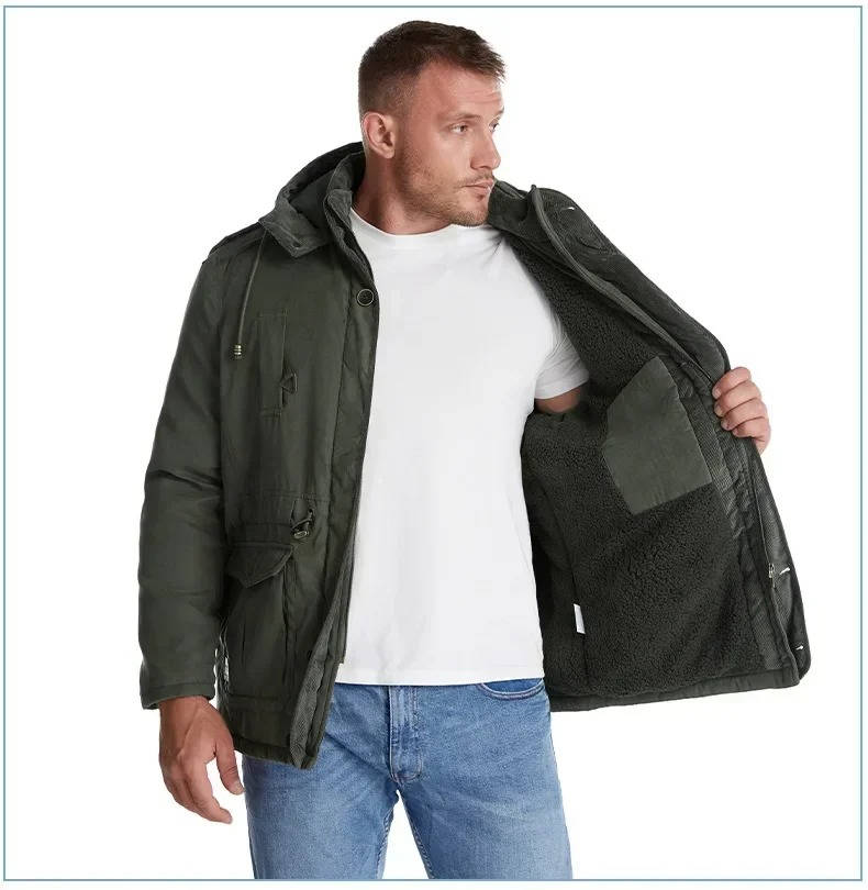 Mens Insulated Parka with Sherpa Lining and Dual Closure System