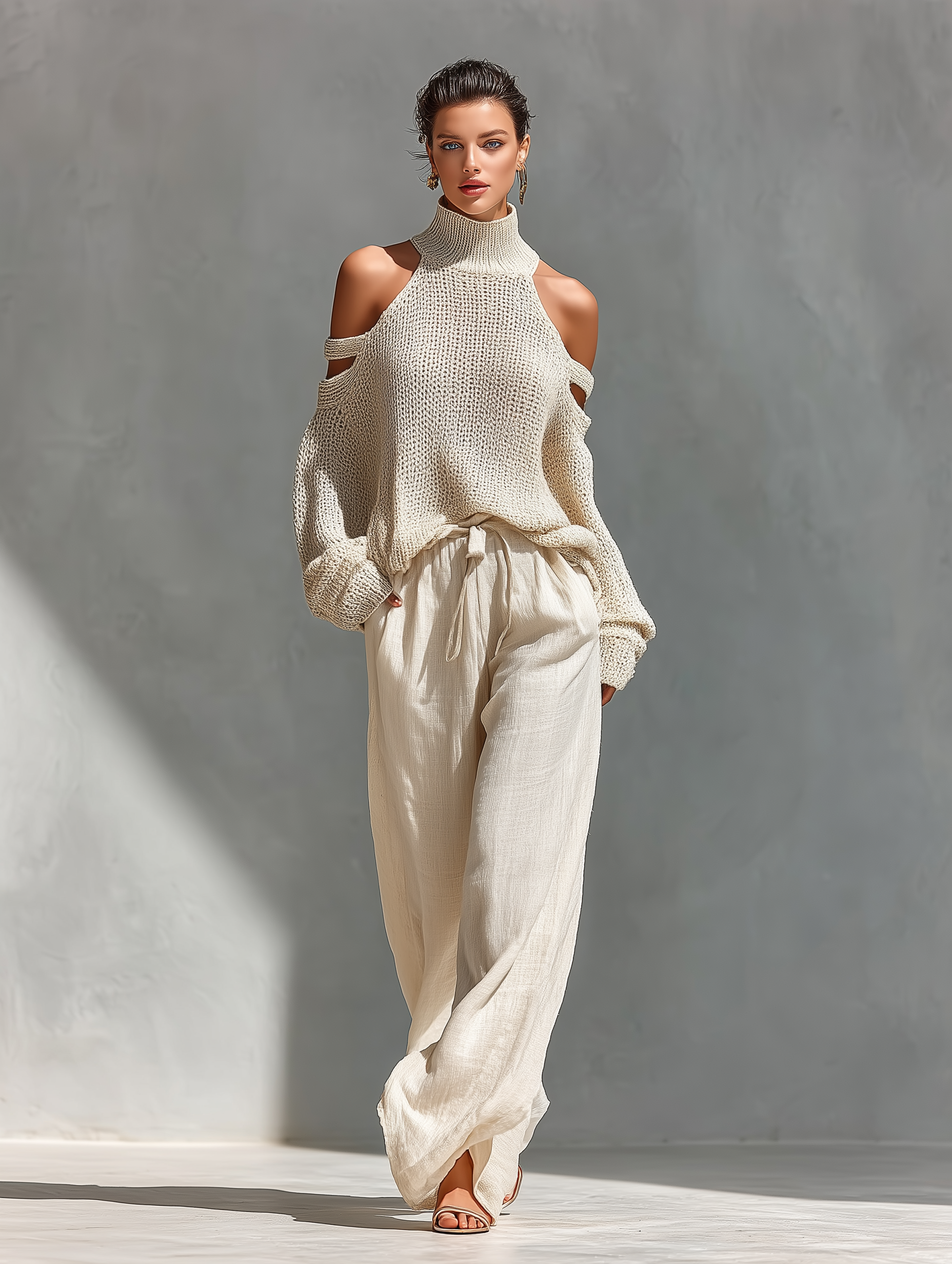 Imani | Knit Cold-Shoulder Turtleneck & Wide-Leg Pants Set