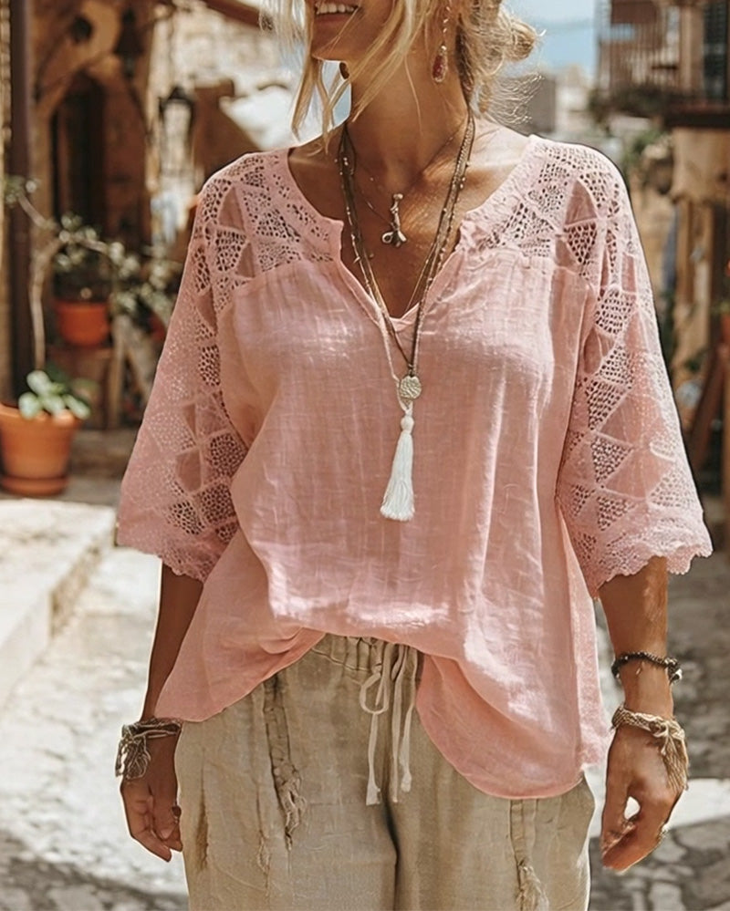 Monica | Cotton Lace V-Neck Blouse