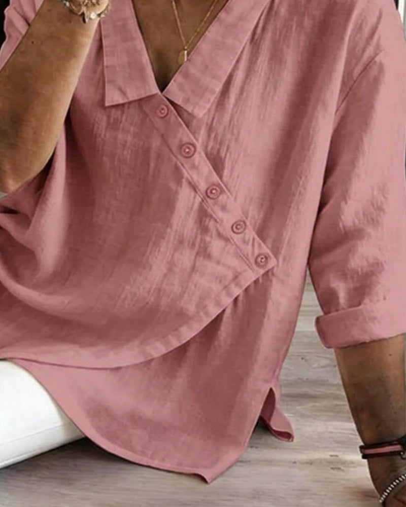 Natalie | Asymmetrical Button-Front Cotton Blouse