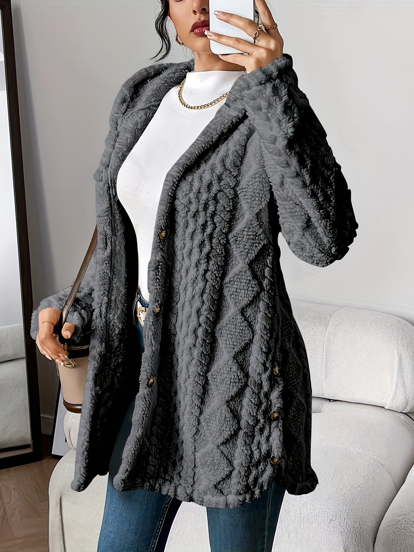 Monica | Textured Hooded Longline Cardigan