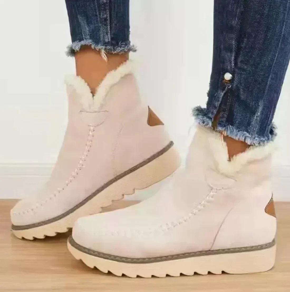 Women’s Lined Suede-Look Ankle Boots – Warm Plush-Collar Walking Style for Casual Autumn Winter and Everyday Outdoor Wear
