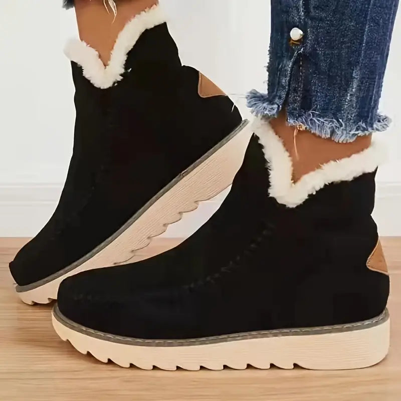 Women’s Lined Suede-Look Ankle Boots – Warm Plush-Collar Walking Style for Casual Autumn Winter and Everyday Outdoor Wear