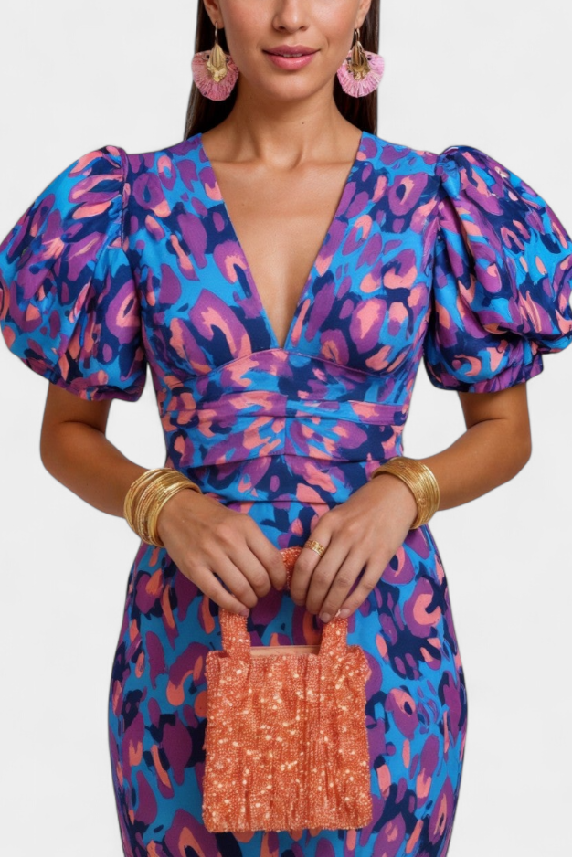 Carla | Midi Dress with Puff Sleeves