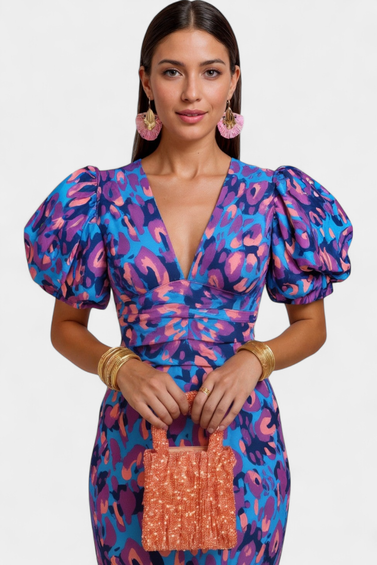 Carla | Midi Dress with Puff Sleeves