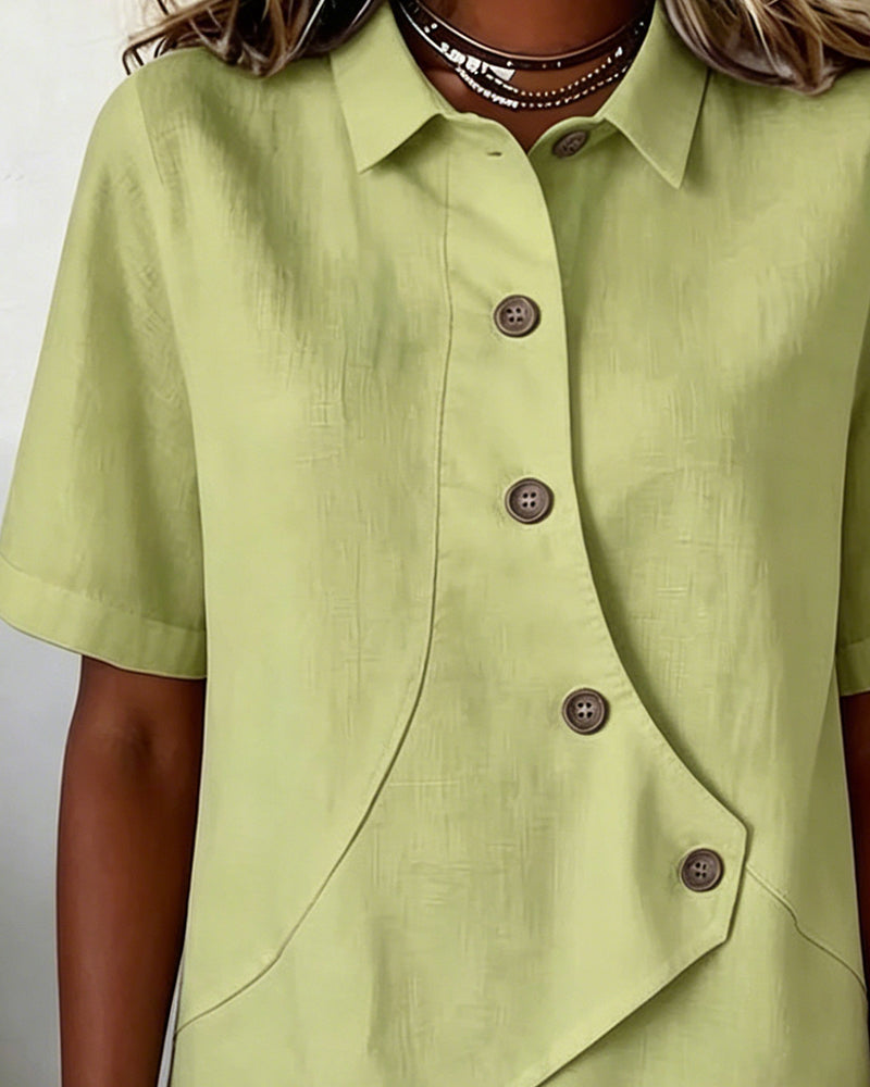 Marisol | Asymmetrical Cotton-Linen Button-Up Shirt