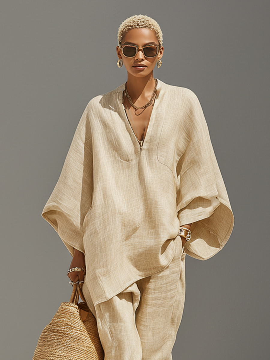 Harper | Linen-Blend Two-Piece Set with Asymmetric Hem