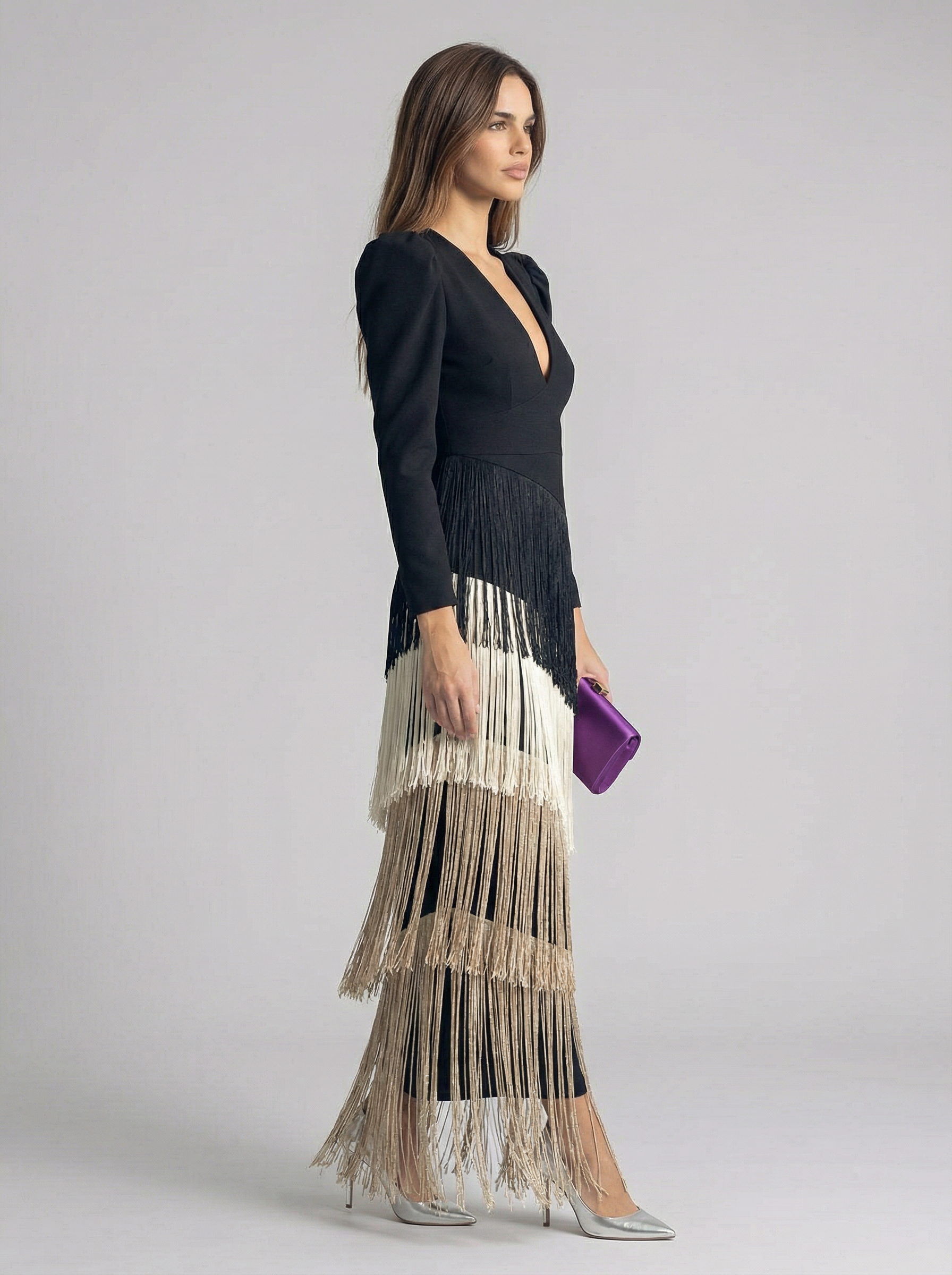 Ava | Fringe Maxi Dress with Draped Waist