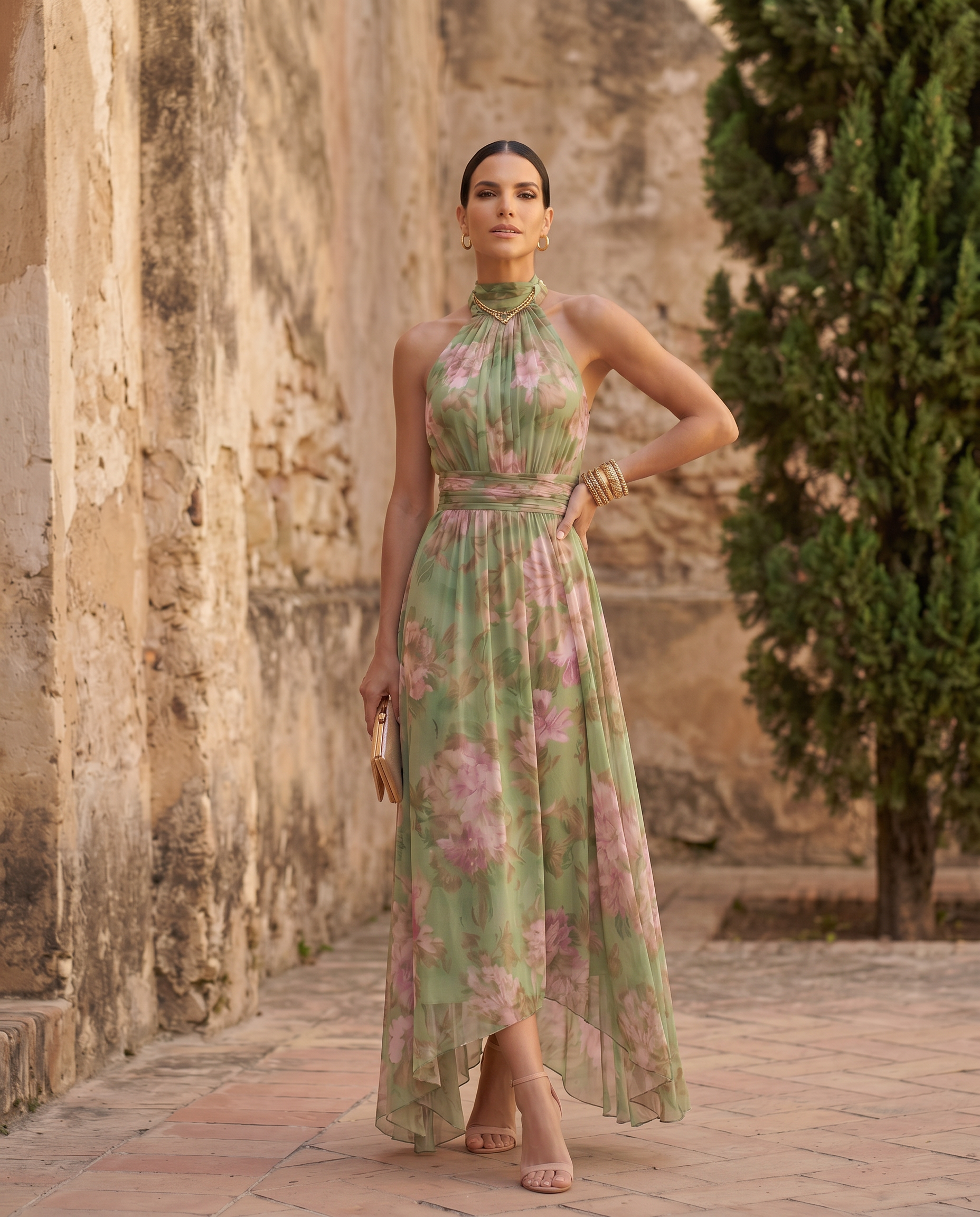 Harper | Halter Floral Midi Dress