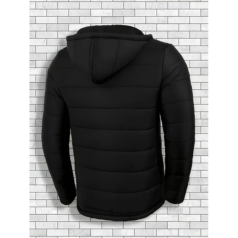 Hooded Quilted Puffer Jacket with Insulated Design and Full Zipper, Side Pockets
