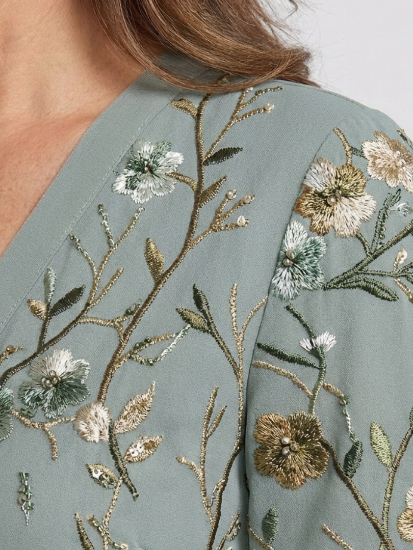 Naomi | Sheer Elbow-Sleeve Floral Maxi Dress