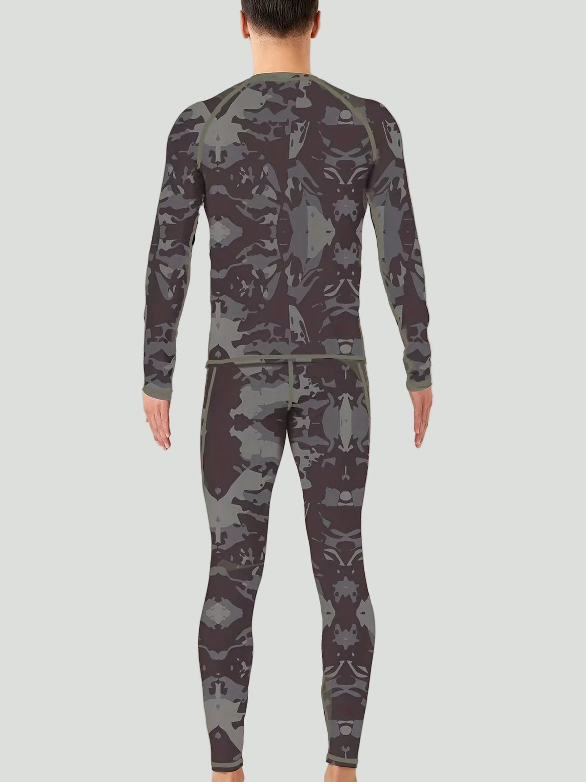 Men’s Thermal Base Layer Set – Fleece-Lined Stretch Camouflage Top and Leggings for Outdoor Training and Cold Weather