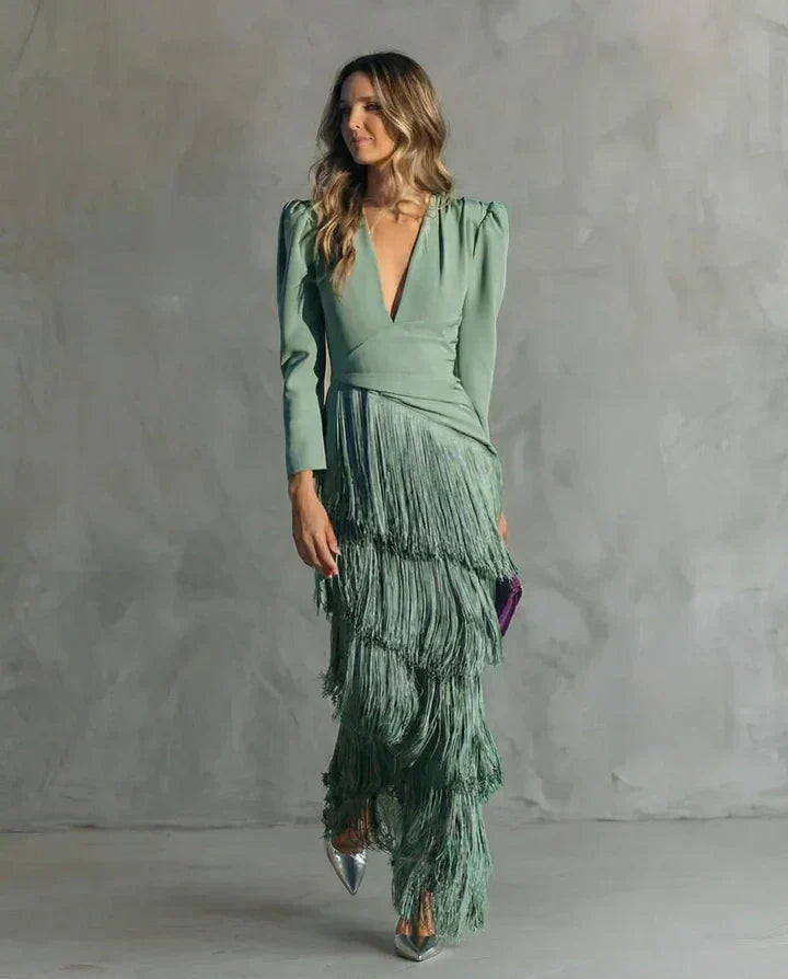 Clara - Long Sleeve Blazer Dress with Deep V-Neck