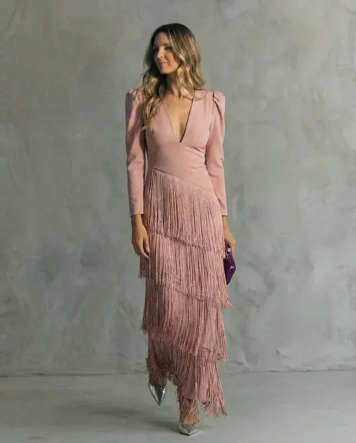Clara - Long Sleeve Blazer Dress with Deep V-Neck