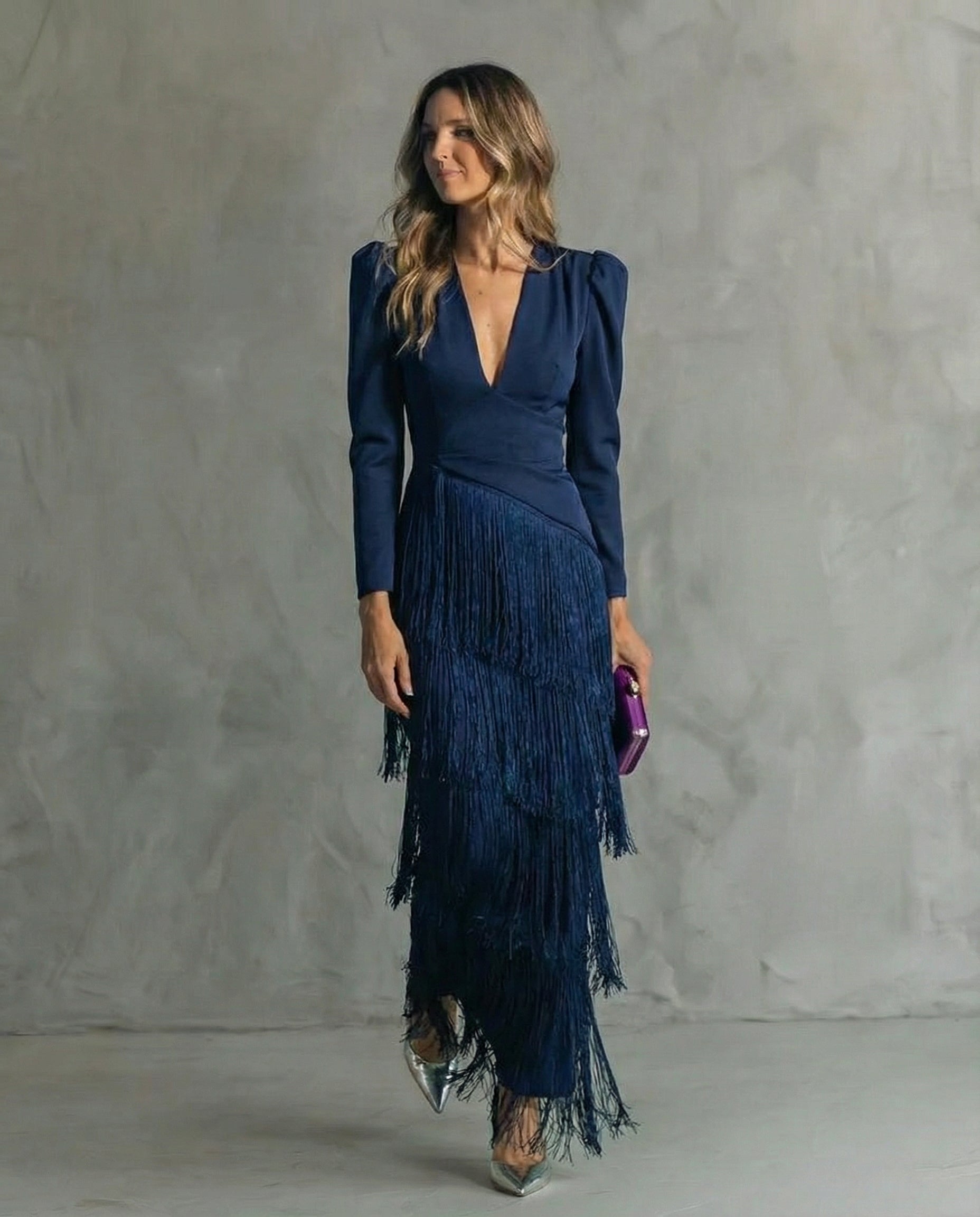 Chiara - Elegant dress with fringe sleeves