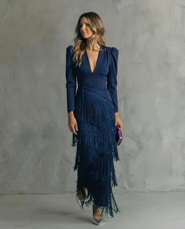 Clara - Long Sleeve Blazer Dress with Deep V-Neck
