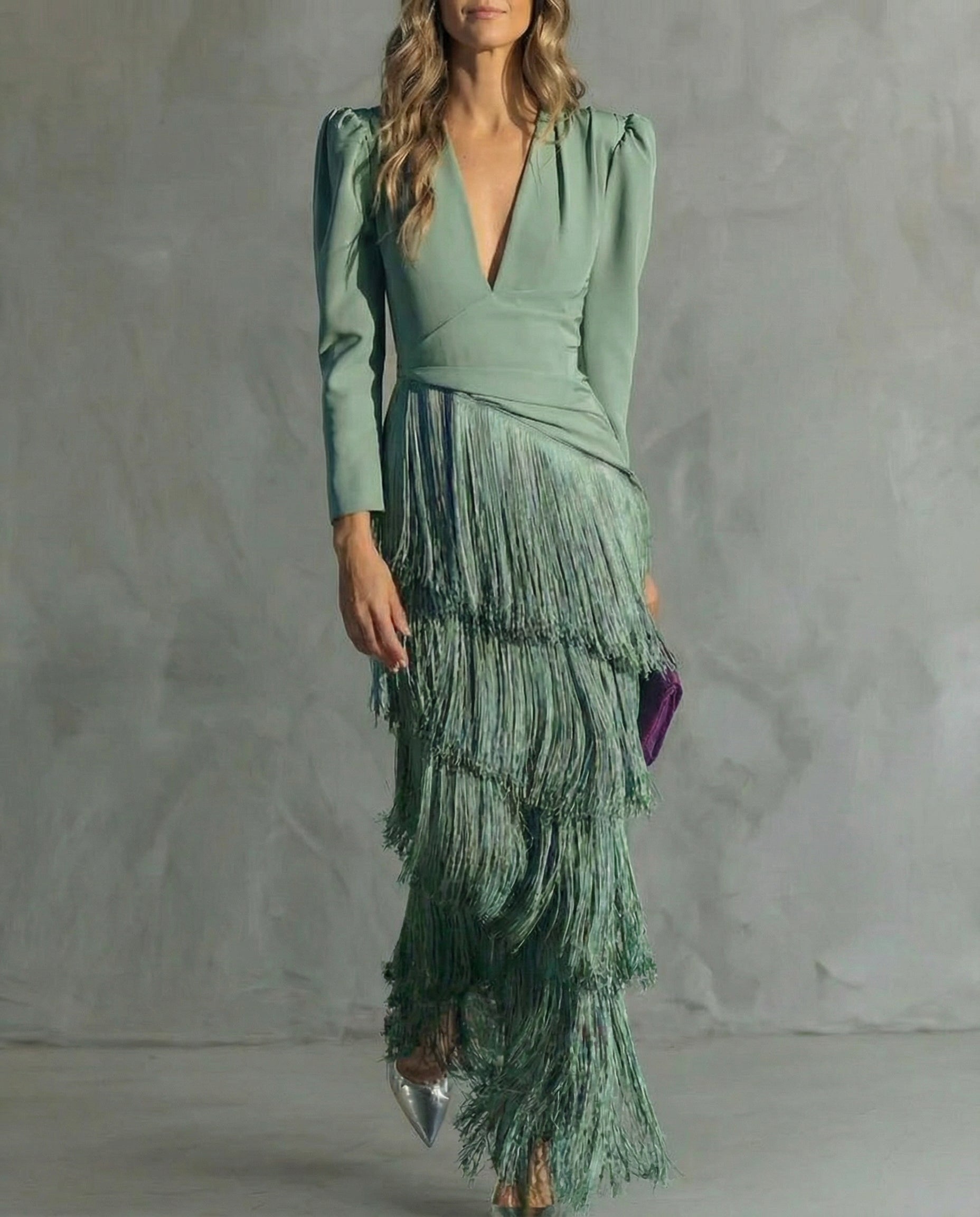 Chiara - Elegant dress with fringe sleeves