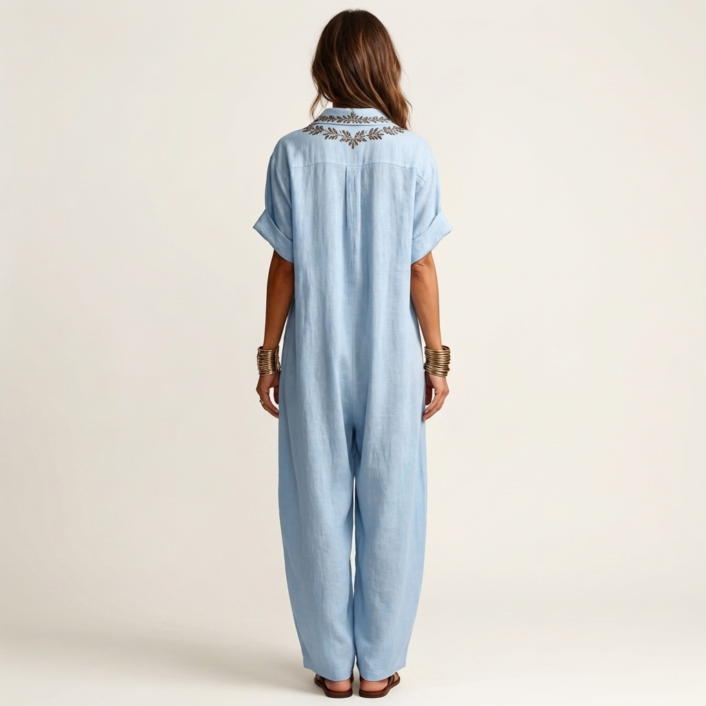 Ymke long kaftan dress with embroidered V-neck