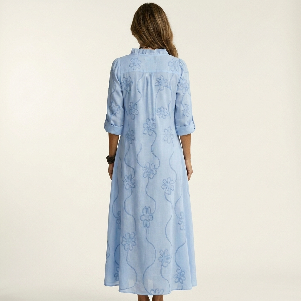 Dieuwke maxi dress with embroidery and stand-up collar