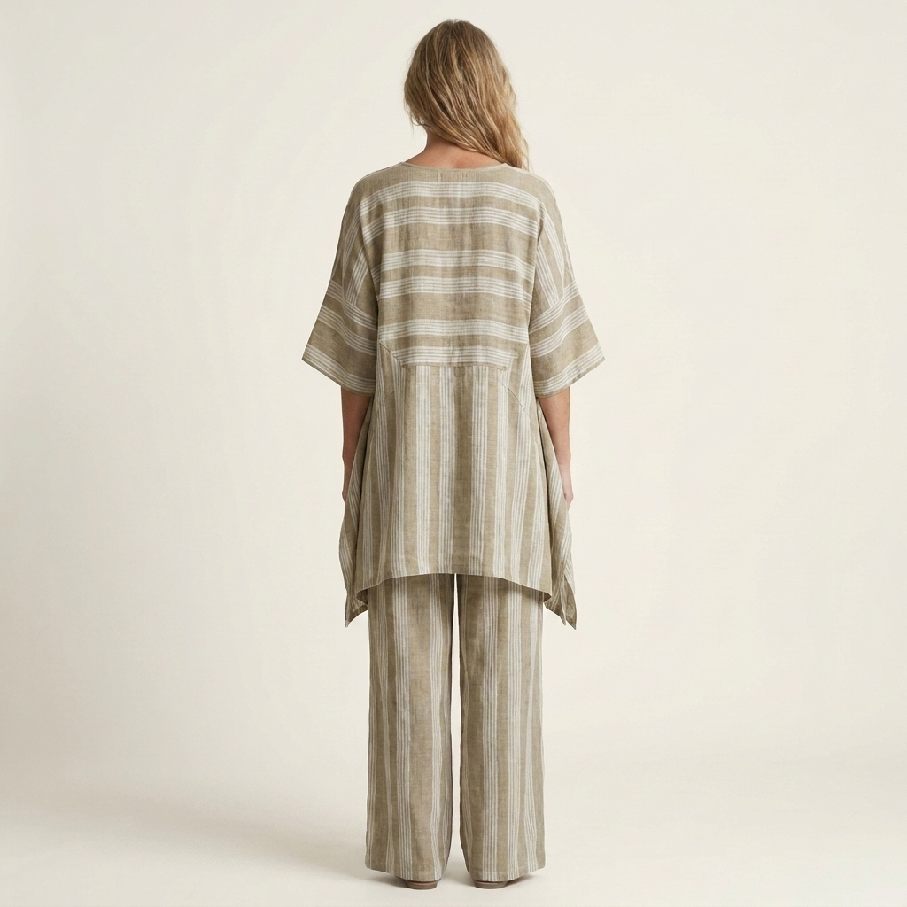 Striped tunic set with hi-lo hem and wide pants