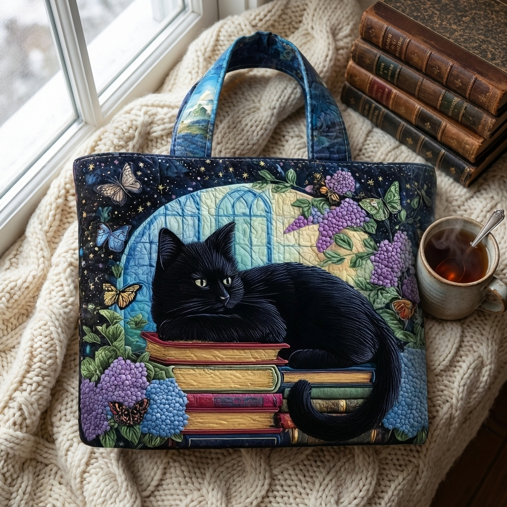 Artisanal Bag - Black Cat on Books