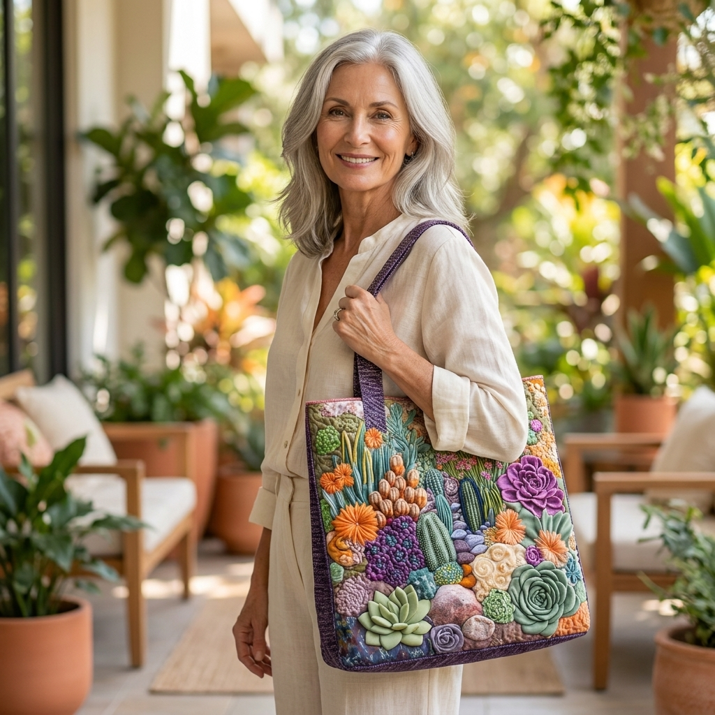 Artisanal Tote Bag - Succulent Garden