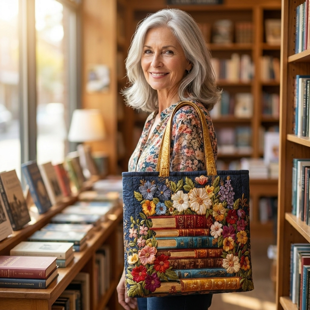 Artisanal Tote - Floral Print and Books
