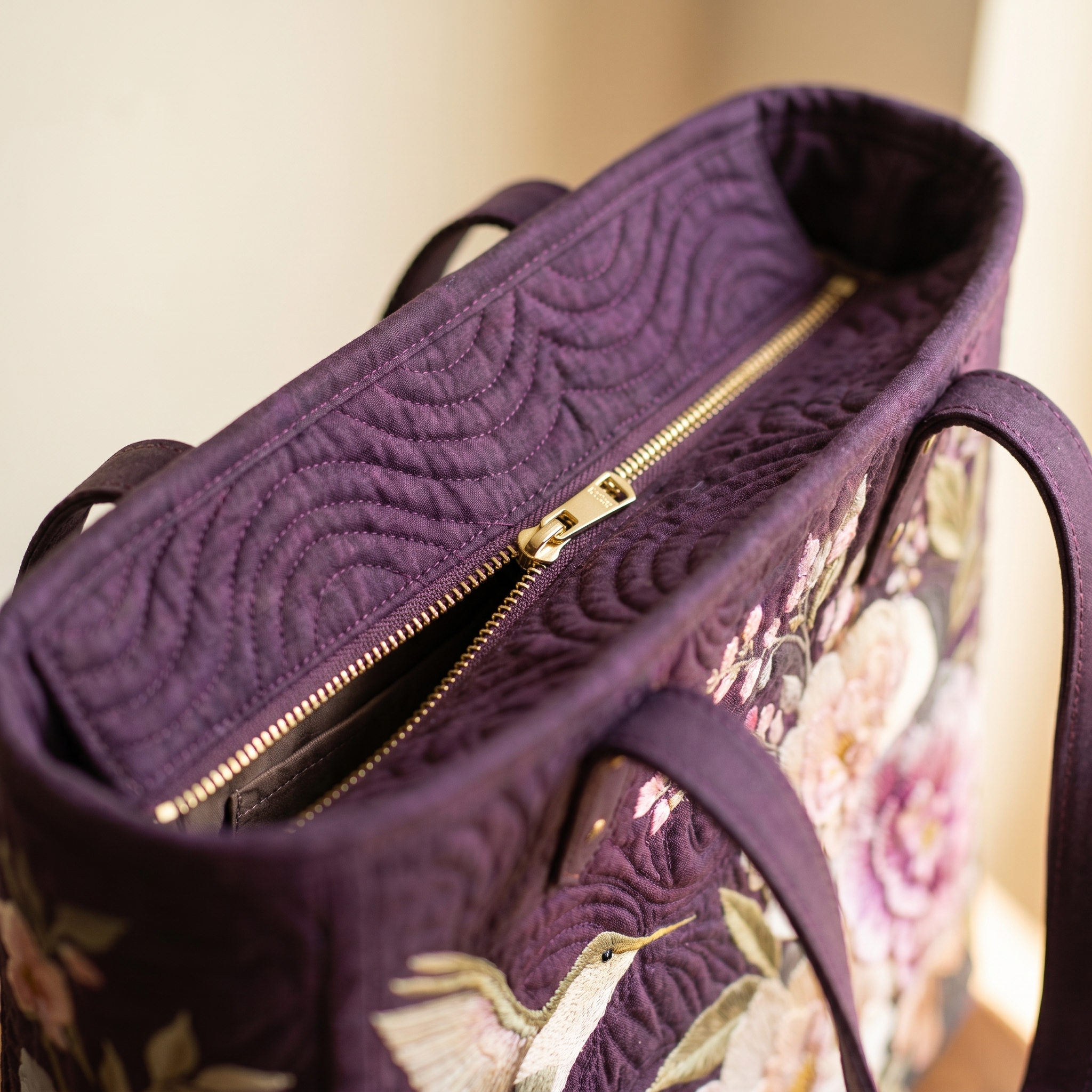 Artisanal Quilted Bag - Hummingbirds and Orchids