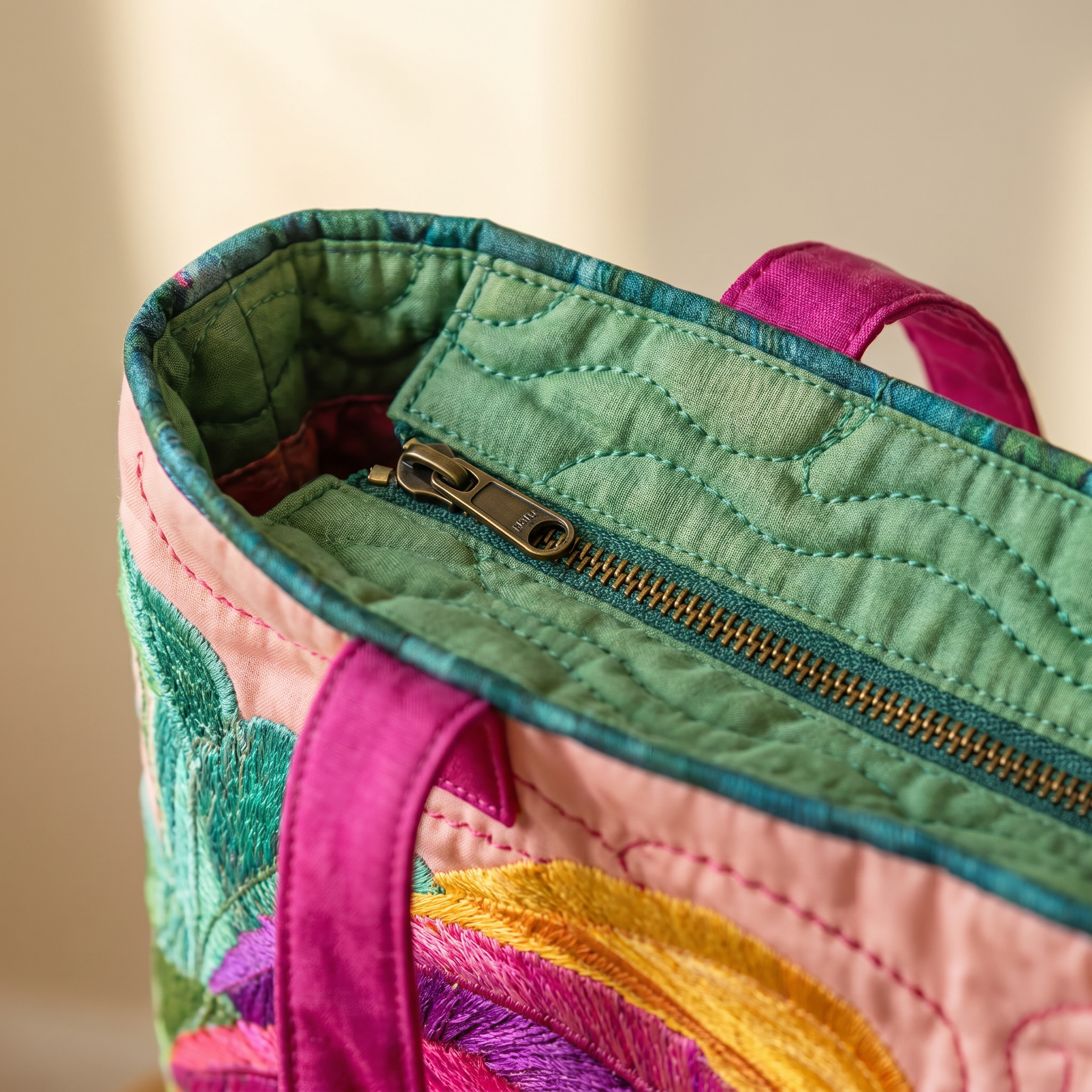 Quilted Tote Bag - Rainbow Flamingo