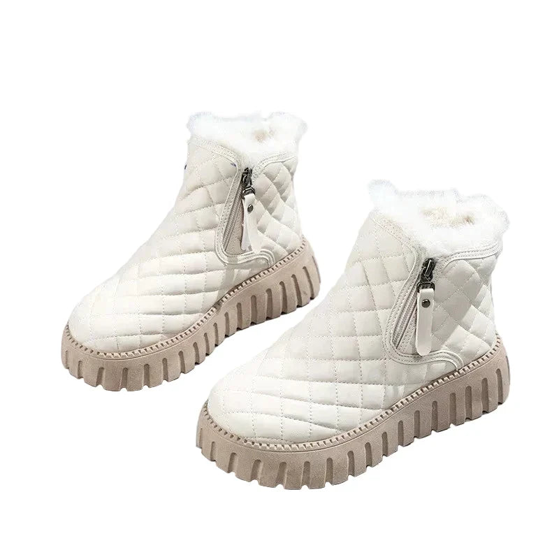 Women’s Quilted Lined Ankle Boots – Warm Side-Zip Platform Style for Casual Autumn Winter and Outdoor Everyday Wear