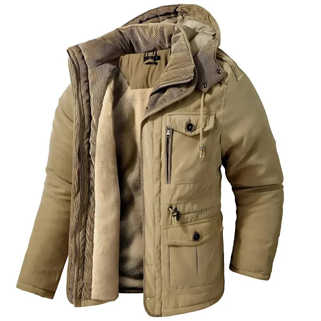Mens Insulated Parka with Sherpa Lining and Dual Closure System