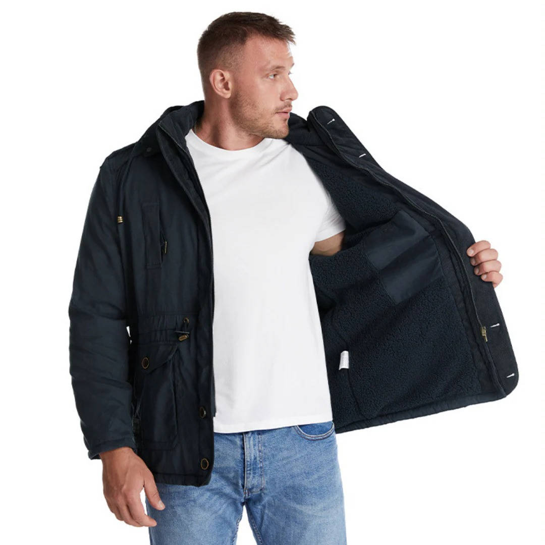 Mens Insulated Parka with Sherpa Lining and Dual Closure System