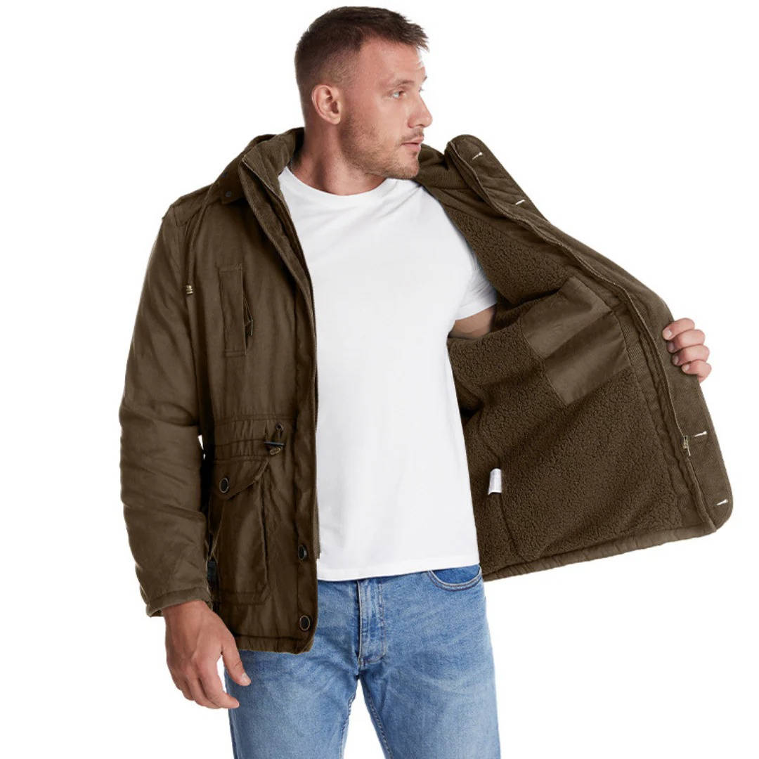 Mens Insulated Parka with Sherpa Lining and Dual Closure System