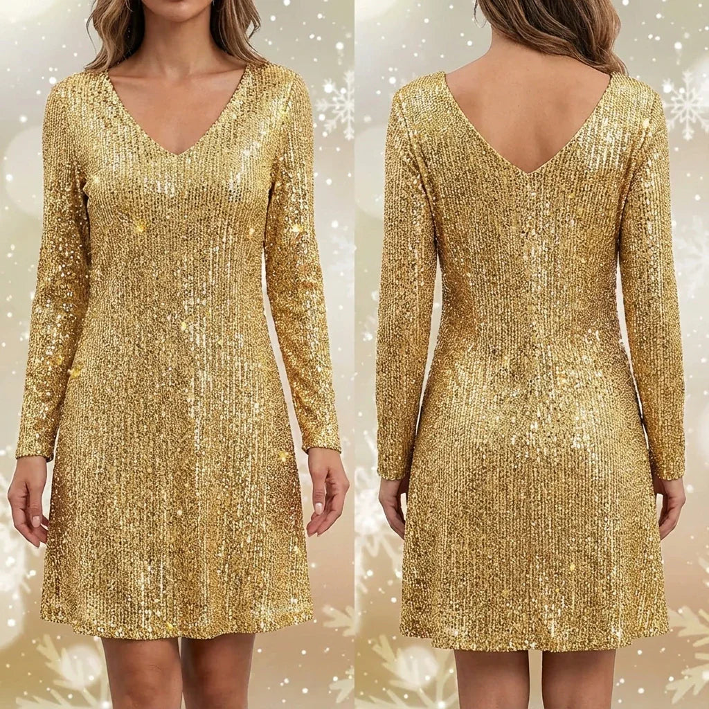 Sequin Long-Sleeve Mini Dress