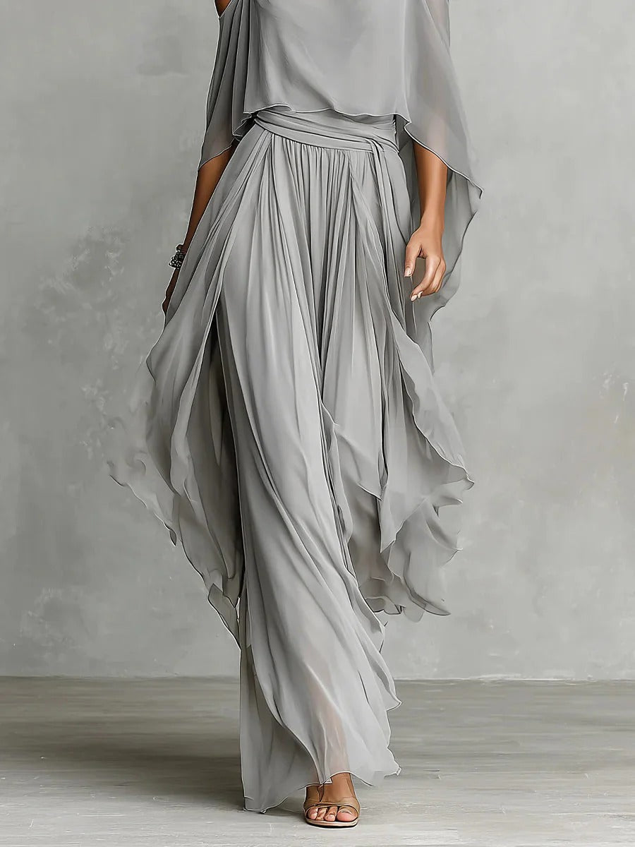 Isabela | Fluid gray set with spaghetti strap top and lightweight pants