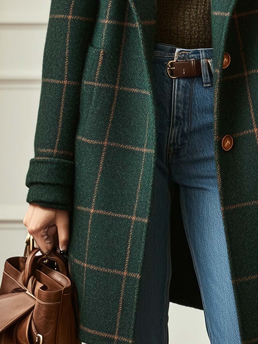 Plaid Tweed Lapel Coat