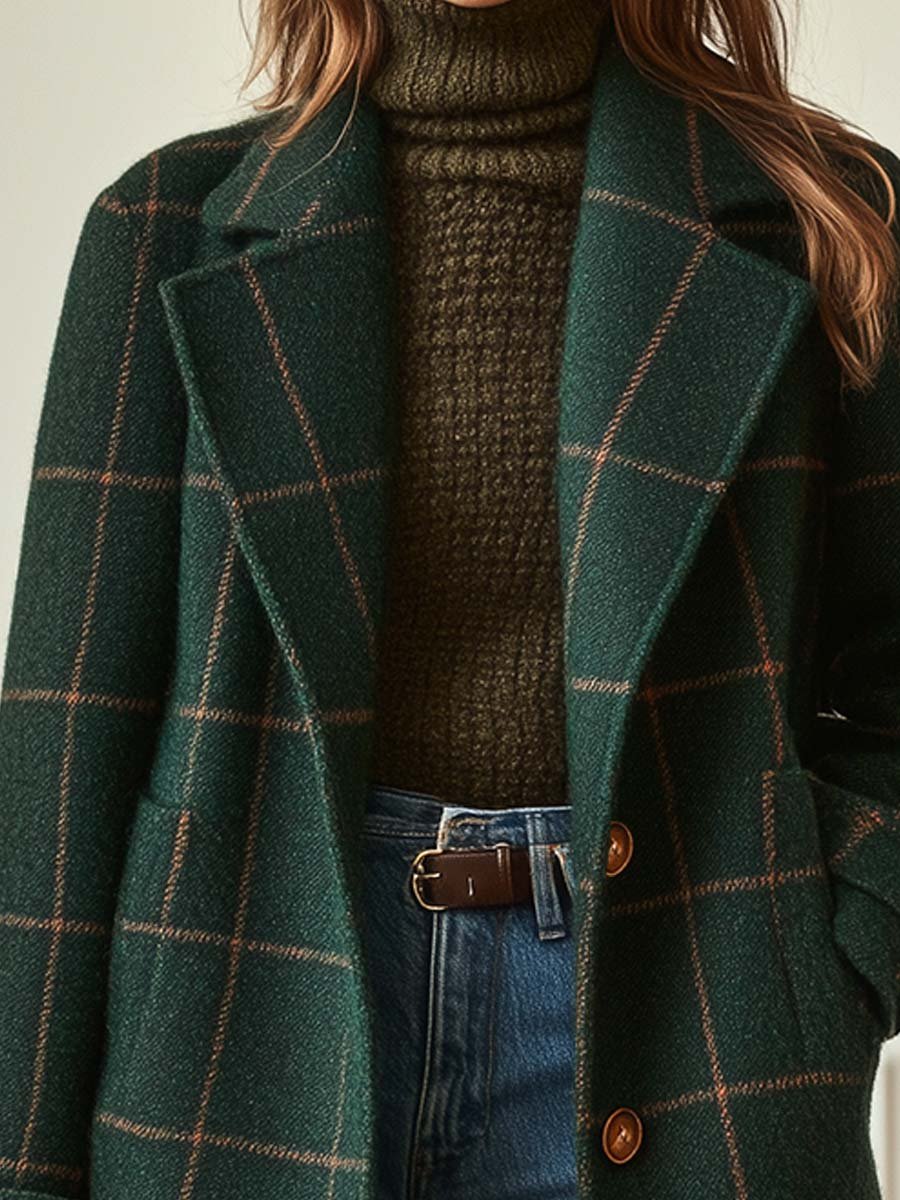 Plaid Tweed Lapel Coat
