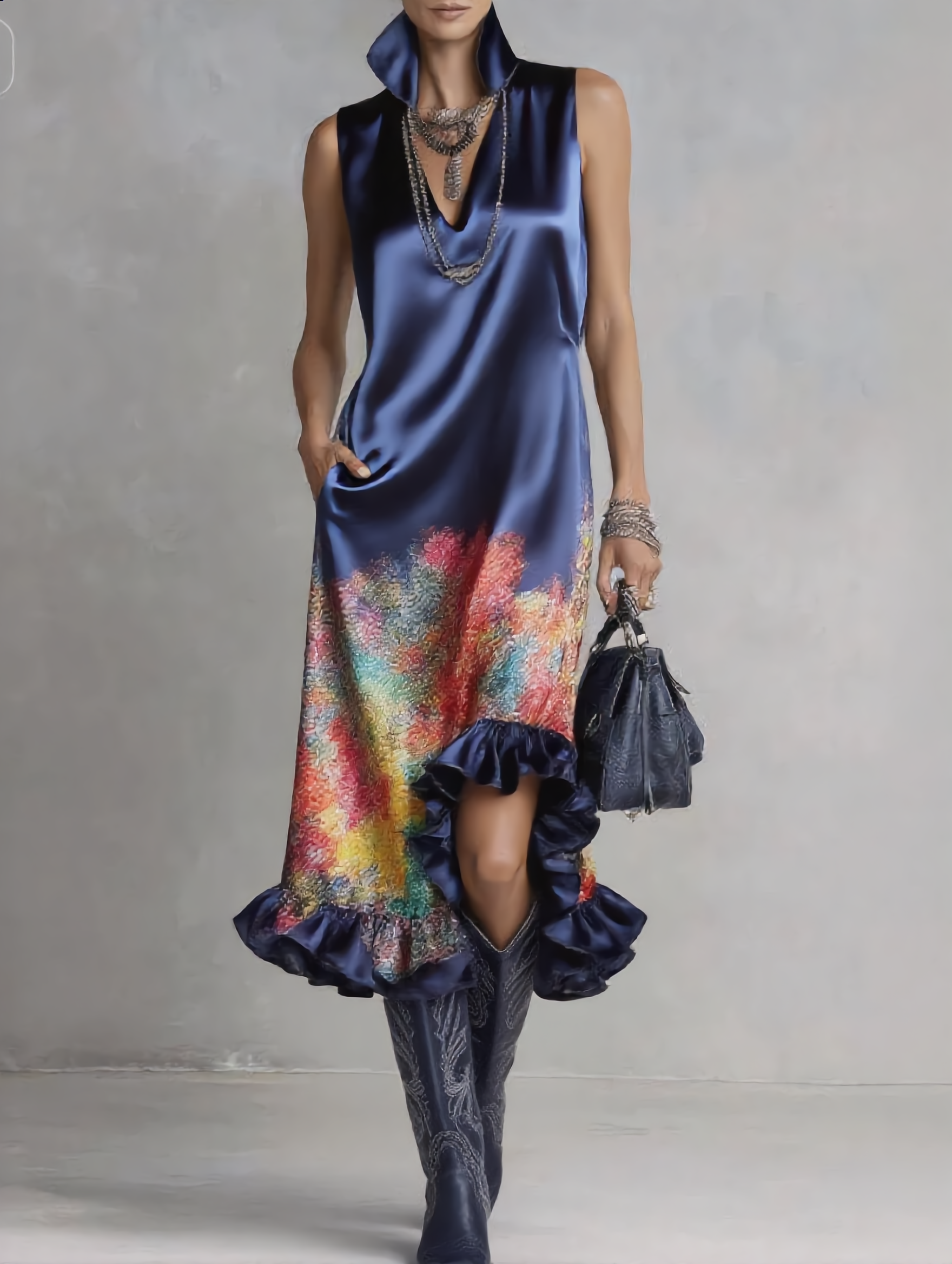 Celeste | Satin Printed Midi Dress