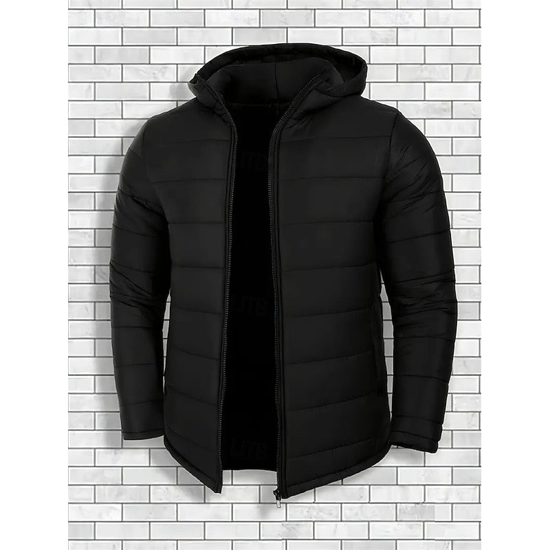 Hooded Quilted Puffer Jacket with Insulated Design and Full Zipper, Side Pockets