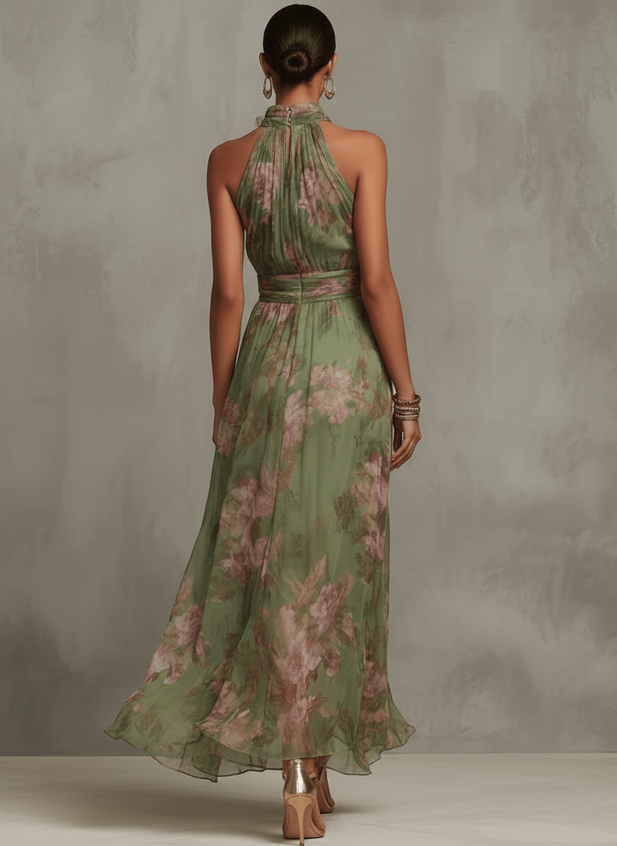 Livia: Elegant floral maxi dress with halter neck