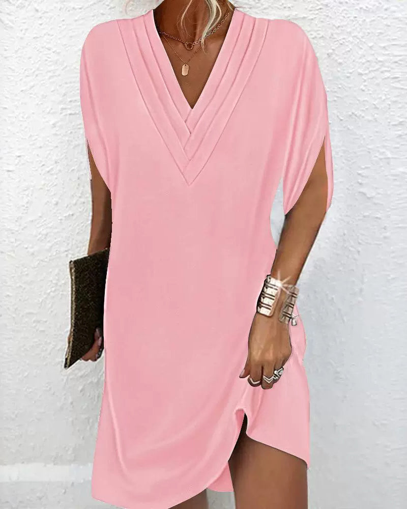 Elegant Solid Color Dress with Split Sleeves