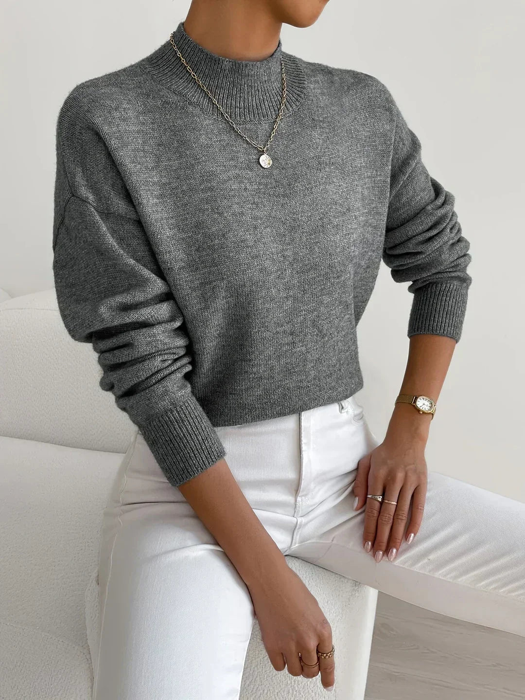 Harper | Crewneck Long-Sleeve Sweater with Ribbed Trim