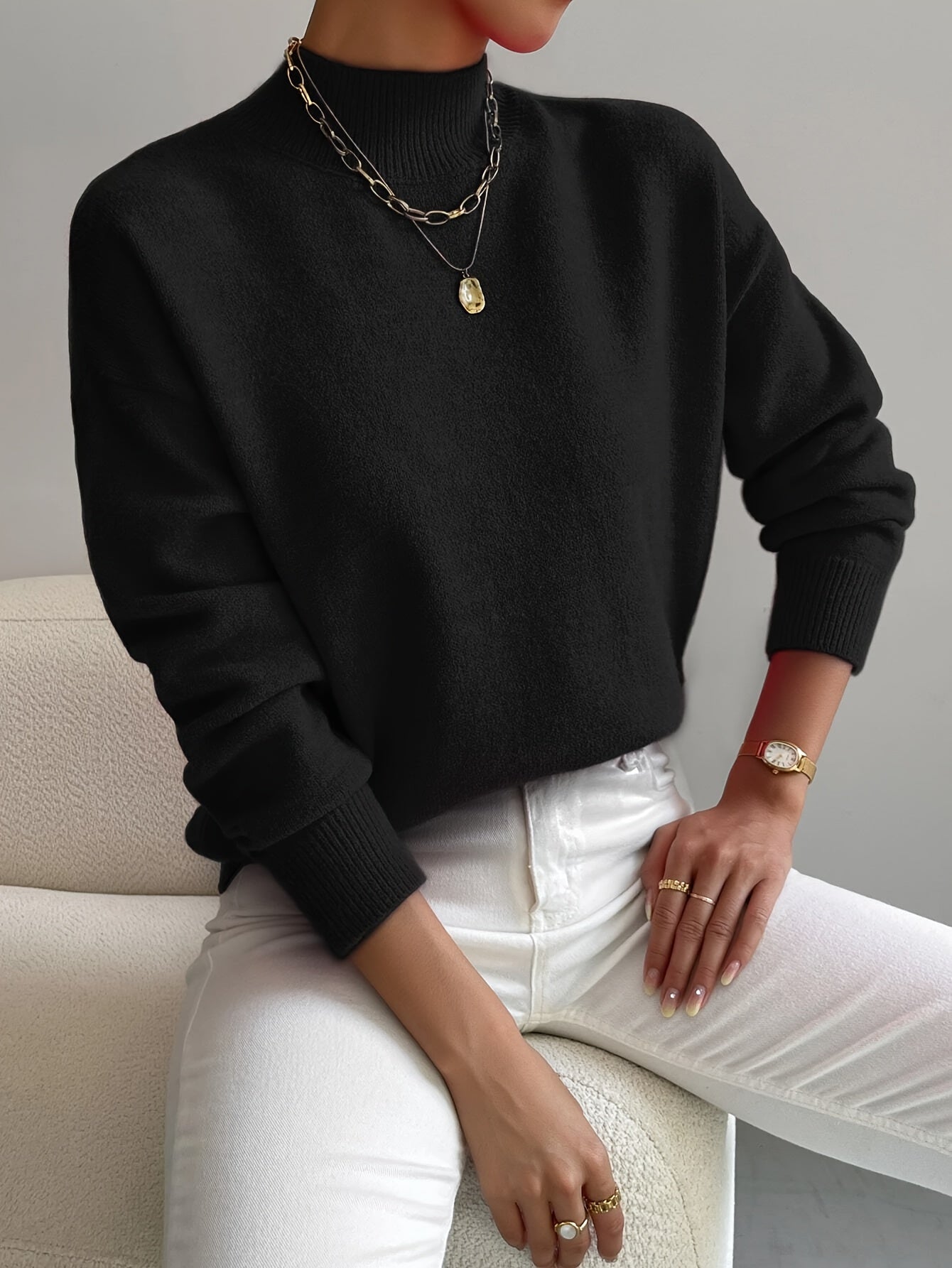 Harper | Crewneck Long-Sleeve Sweater with Ribbed Trim