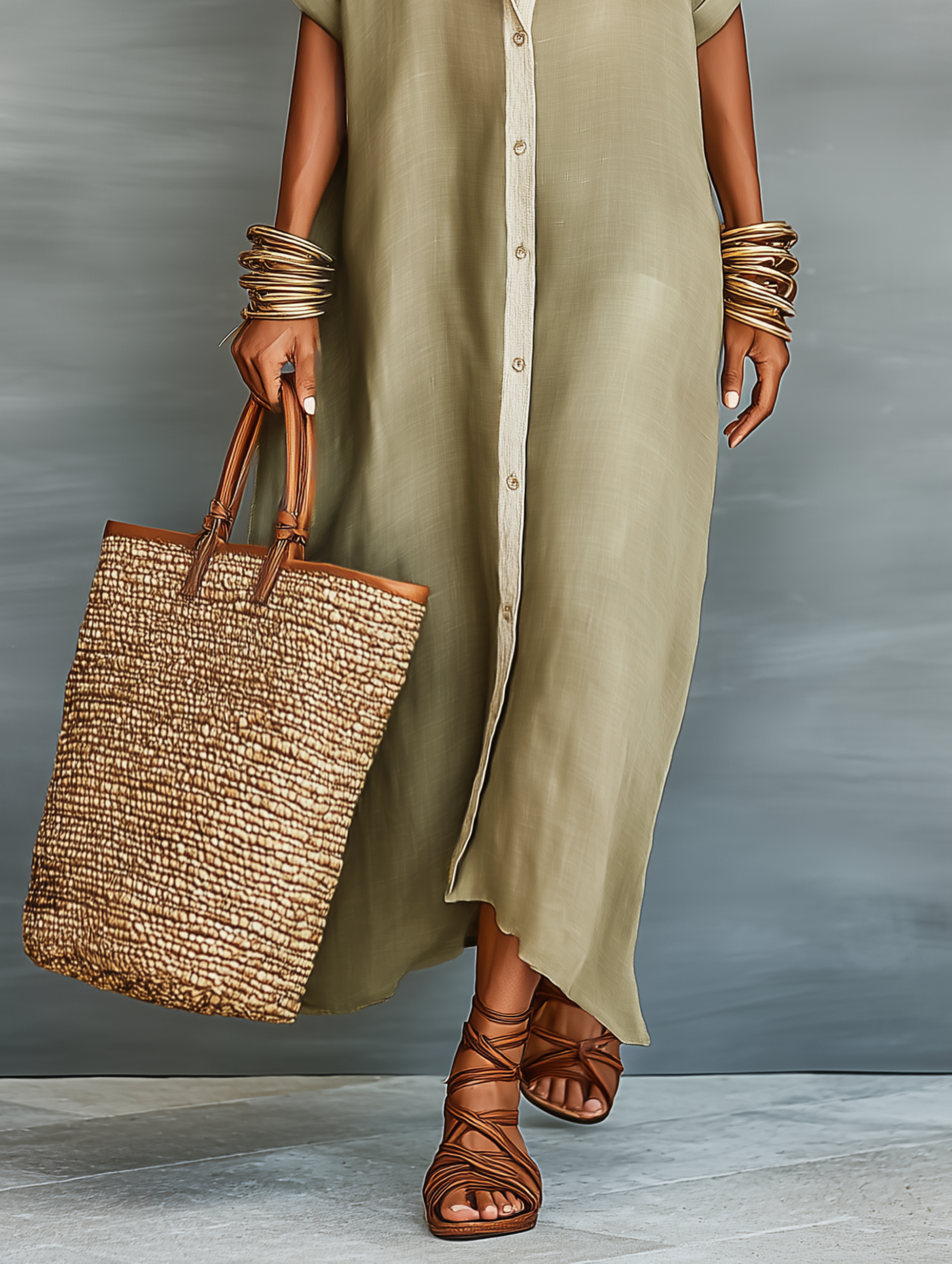 Harper | Linen-Blend Short-Sleeve Shirt Maxi Dress